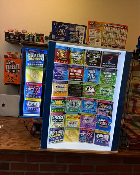 Indiana Lottery scratch-off display inside Beni's Bodega Food Market