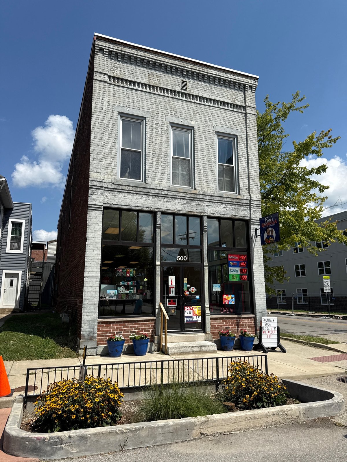 Beni's Bodega Food Market storefront on the corner of 9th and Brown in downtown Lafayette, Indiana
